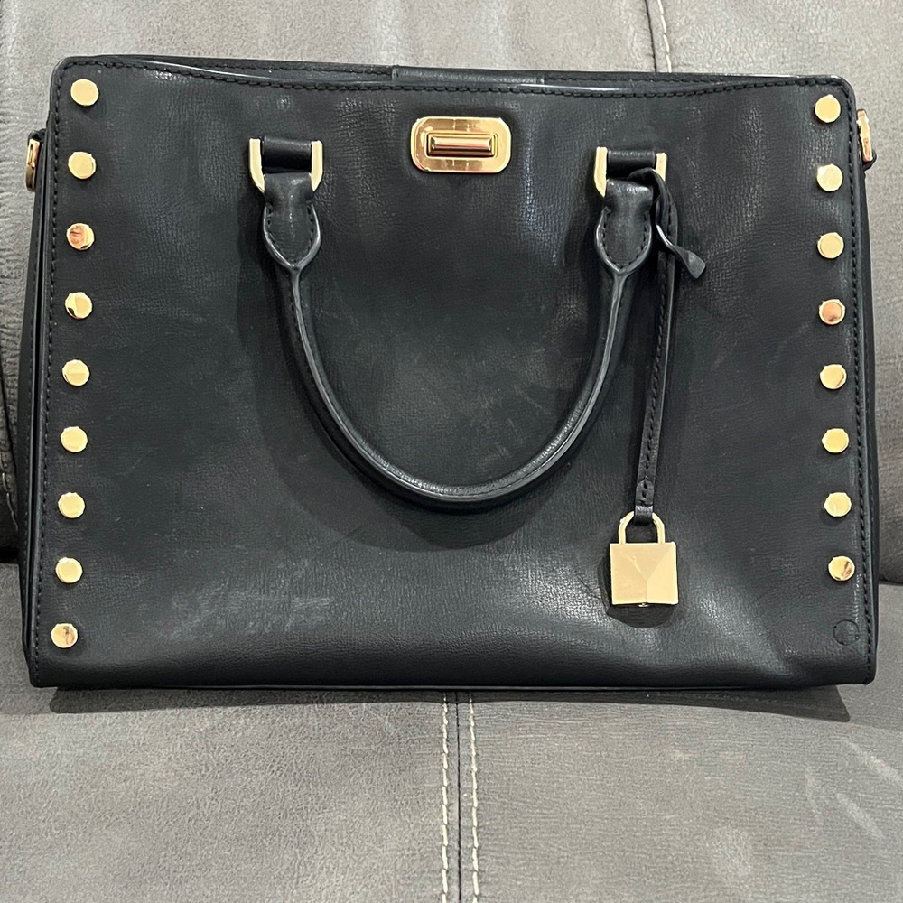 Michael Kors Studded Black Satchel with cross strap